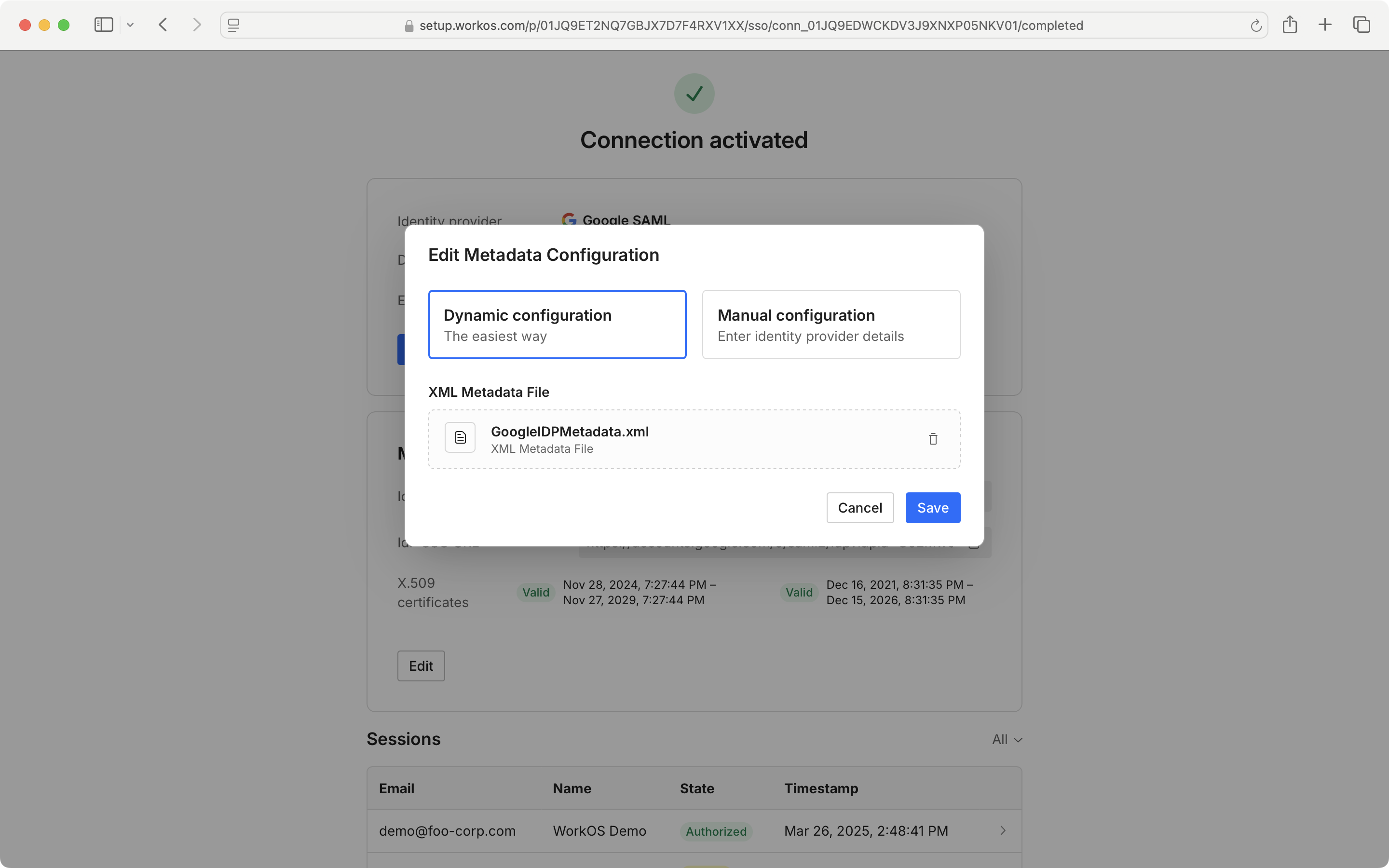 A screenshot showing the Admin Portal SSO screen and where to "Edit Metadata Configuration".
